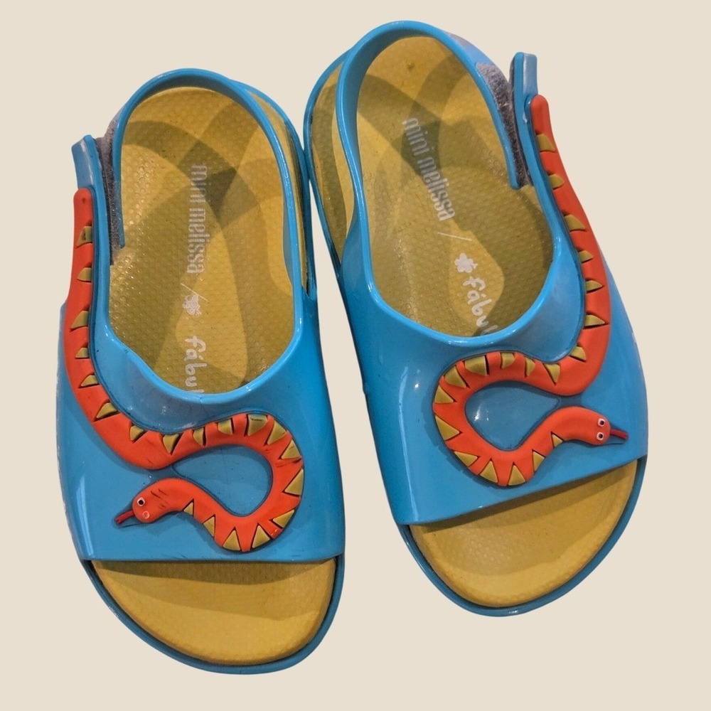 Mini Melissa x Fabula Blue Snake Jelly Sandals Kids Size 9 USA Vegan Shoes